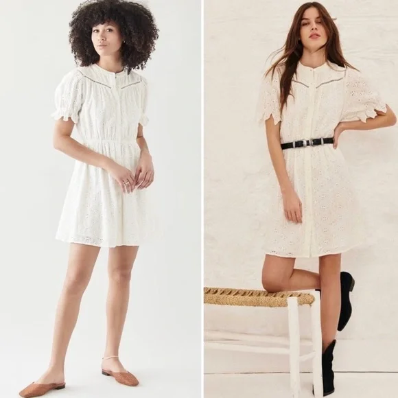 BA&SH White Embroidered Eyelet Beky Dress NWT 100% Cotton White Dress - Picture 16 of 16